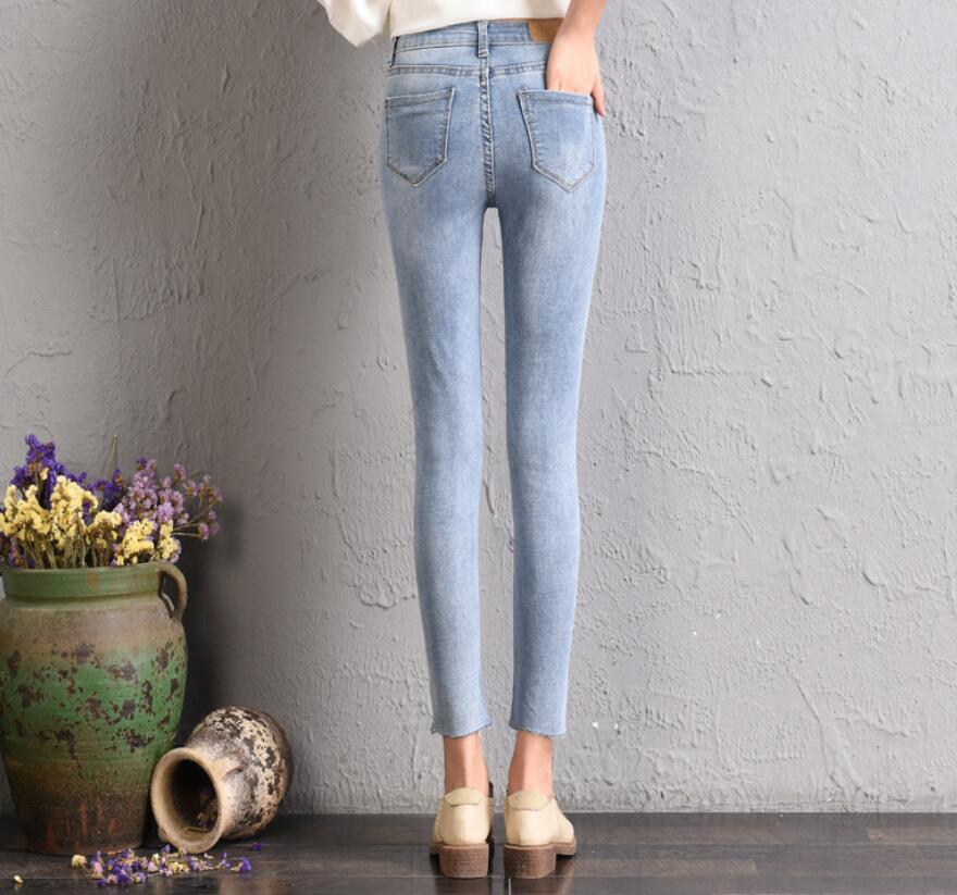 SZ60161 Women Ripped Jeans Bodycon Denim Destroyed Frayed Hole Casual Pants